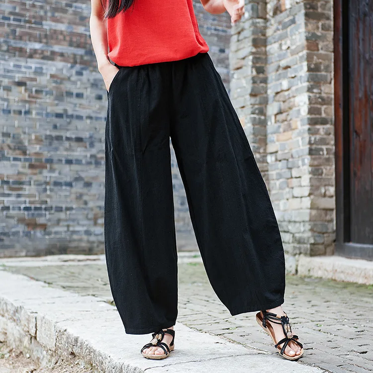 Vintage Style Cotton Linen Women Pants 2022 Spring Summer New Elastic Waist Solid Color Women Vintage Wide Leg Pants RV911 nike pants