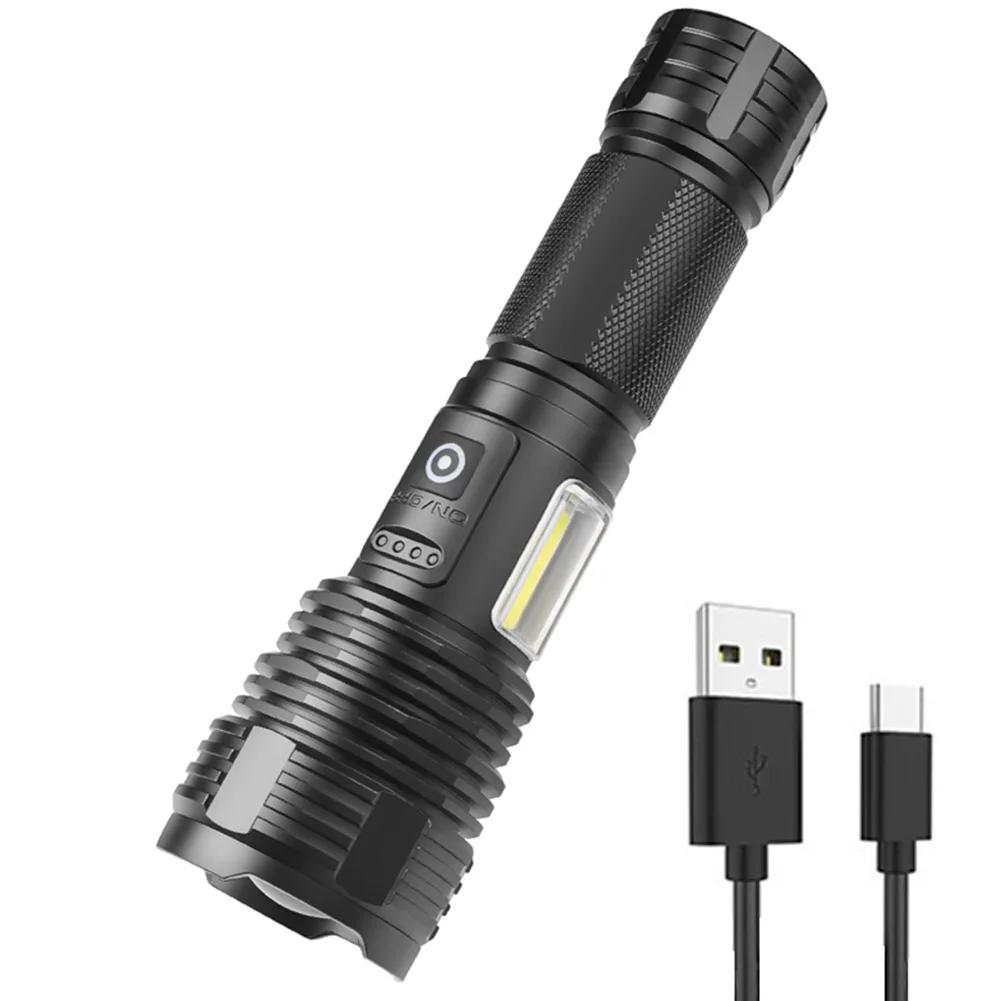 측면 조명이 있는 장거리 토치, 강력한 LED 손전등, IPX4 방수 캠핑 랜턴, 야외 비상 손전등, 1000LM