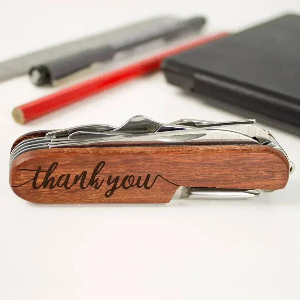 Laser Custom LOGO Wooden Multifunctional Tool Wine Opener Wedding Lover Engrave Rose Wood Knife Personalize Festival Gift wooden wine opener