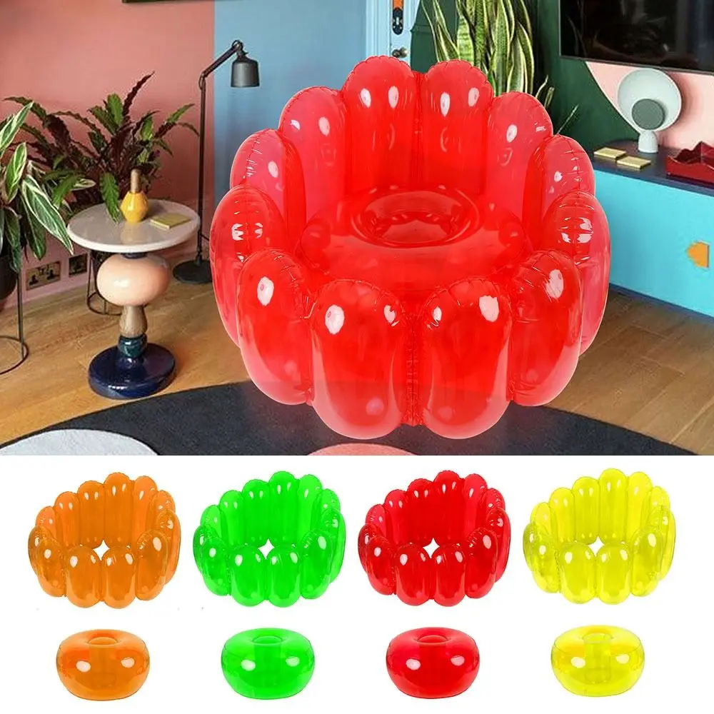 Portable Mattress Seat Inflatable Sofa Lazy Sack Hangout PVC Jelly Inflatable Chair Colorful Bed for Lawn