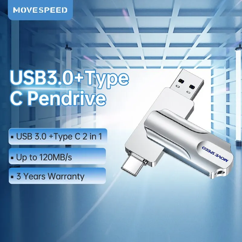  MOVESPEED 2 in 1 USB Type C Flash Drive Support OTG 64GB 128GB 256GB 512GB USB 3.0 120MB/s Pendrive for Macbook Phones Laptop PC 