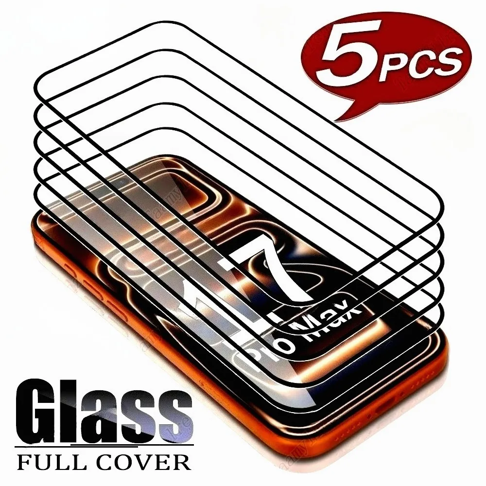 5Pcs Full Cover Screen Protector for iPhone 17 16 15 14 Pro Max Air 16e 15 Plus Tempered Glass for iPhone 13 12 11 Pro XR XS Max