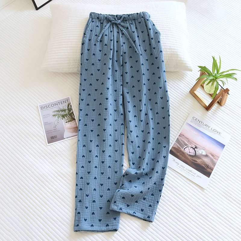 New Spring/Summer Ladies 100% Cotton Crepe Trousers Casual Pajama Pants Simple Women's Cute Love Home Pants plus size pants