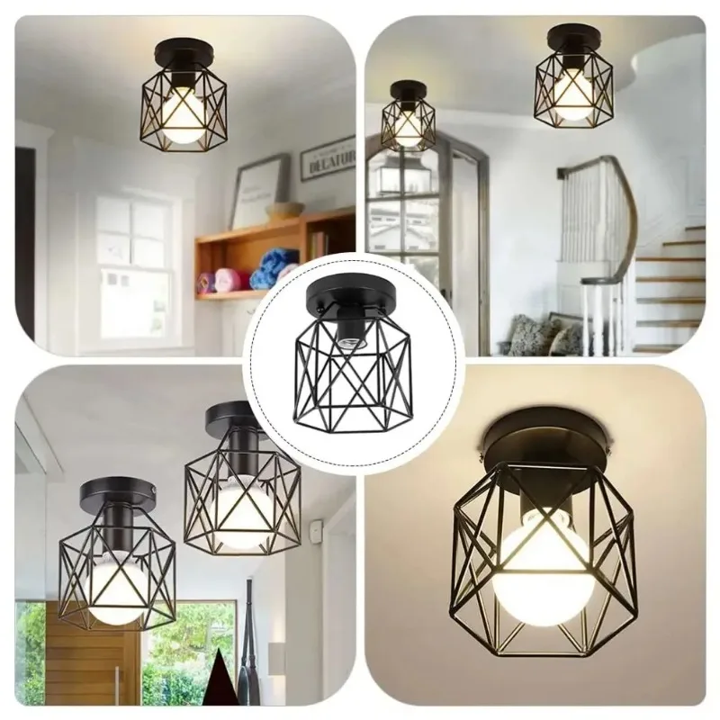 Simple Design Birdcage Shaped Ceiling Light Fixtures Black Light for Home Hotel Kitchen Decor Lighting AC90-260V Modern Lamp