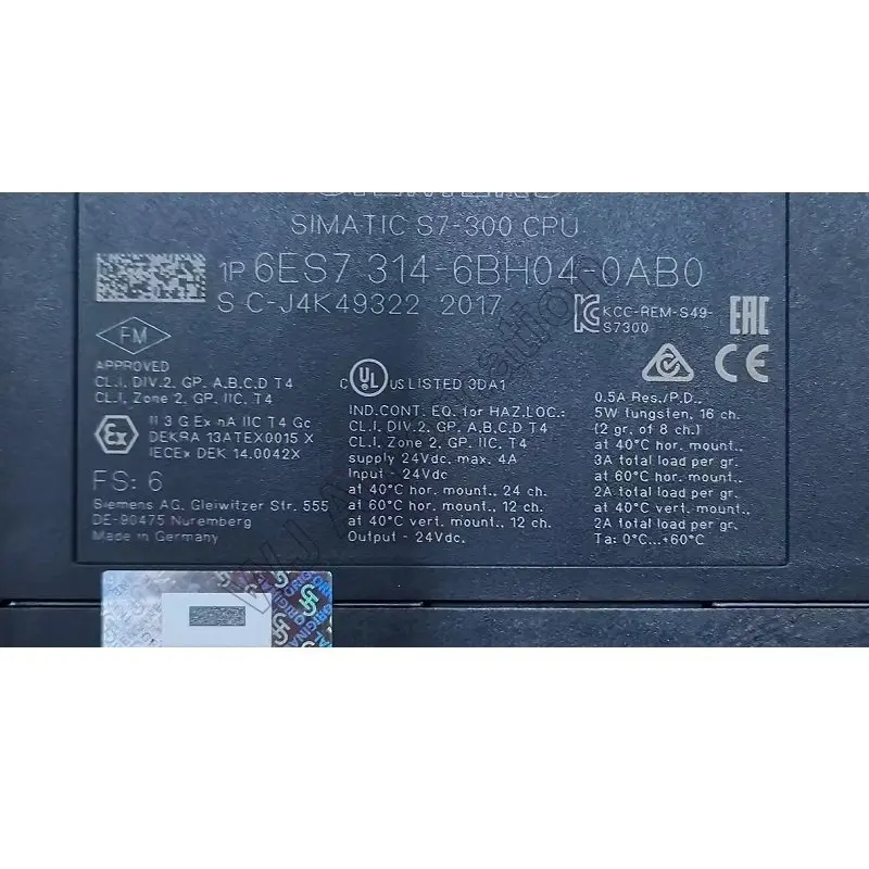 

6ES7314-6BH04-0AB0 S7-300 6ES7314-1AG14-0AB0 Plc S7-300 CPU 314 Central Processing Unit with MPI