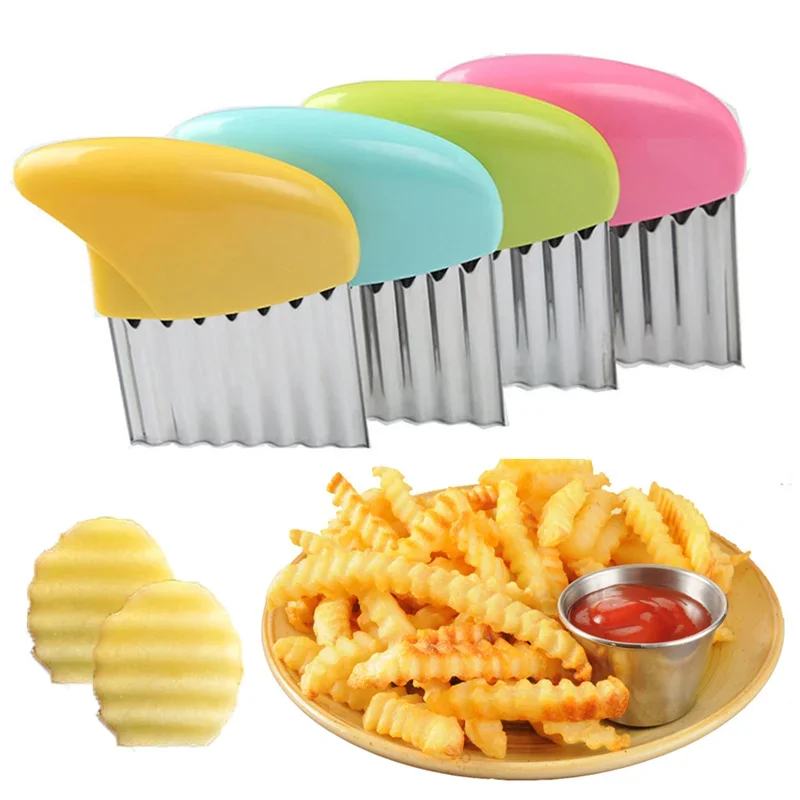 Stainless Steel Vegetable Potato Carrot Wavy Cutter Potato Chips Corrugated Wave Knife Kitchen Wrinkled French Fries Tool Gadget