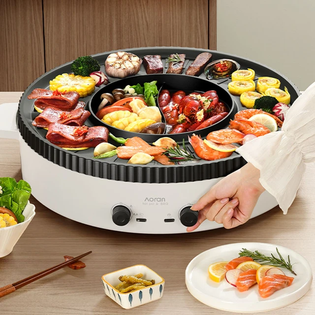 Noodle Dish Hot Pot Barbecue Double Meat Multifunction Chinese Hot Pot  Instant Noodle Soup Non-stick