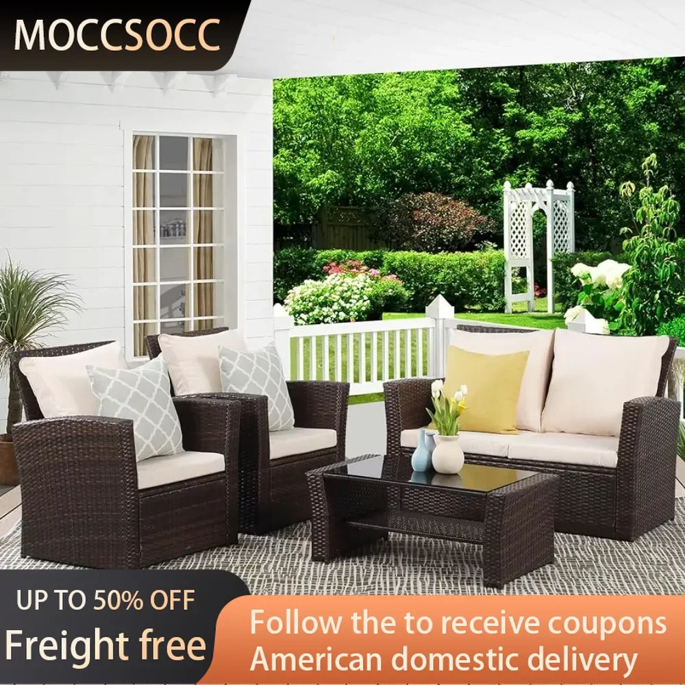 

4 Piece Outdoor Patio Furniture Sets Tourist Chair Camping Wicker Conversation Set for Porch Deck Plastic Chairs Beach Visors