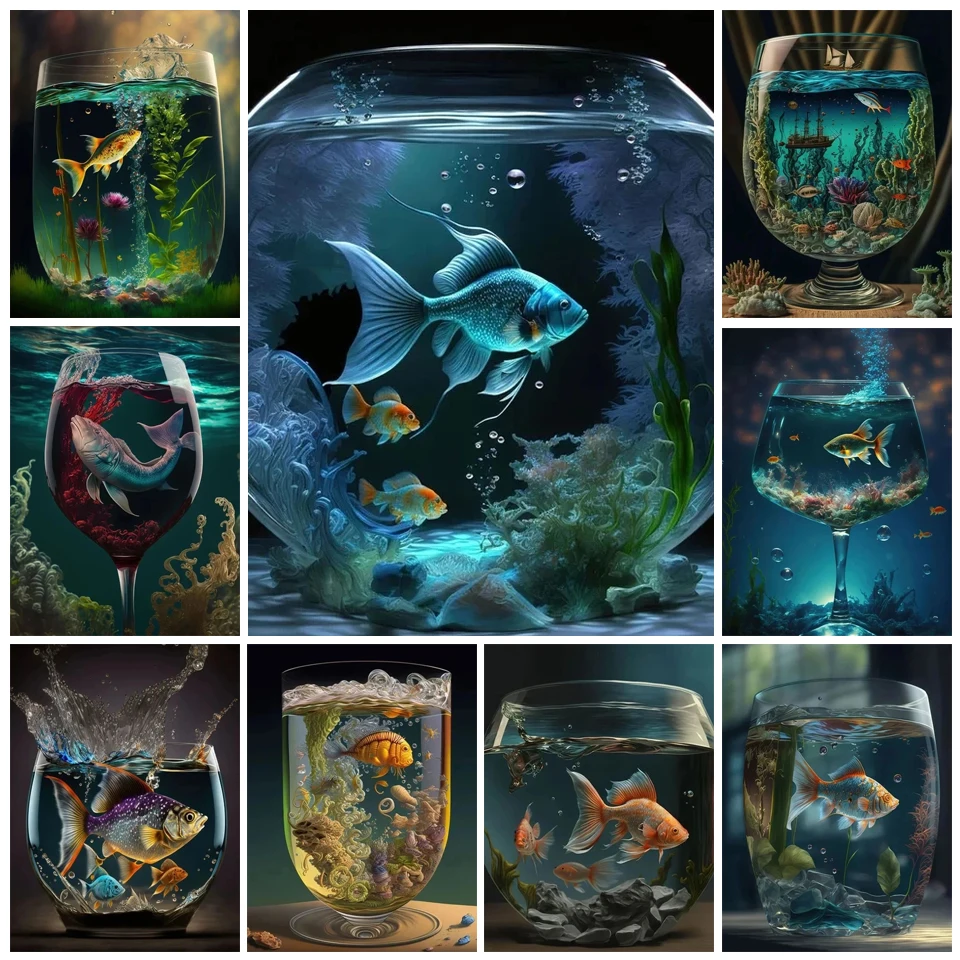 

DIY full square / round 5D diamond cross stitch cup fish diamond picture embroidery Mosaic home decoration gift