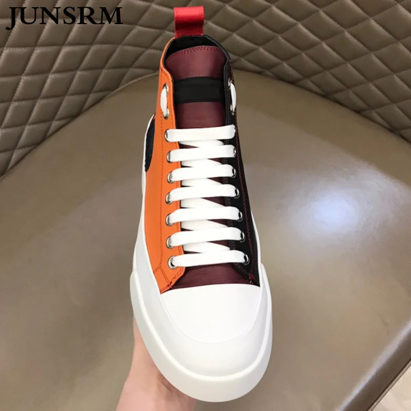

Autumn Winter New Luxury Brand Men's High Top Sneakers 2024 Fashion Mixed Colors Print Design Waterproof Canvas Shoes For Man