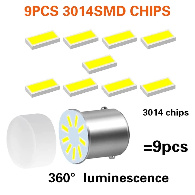 1157 LED 전구 방향 지시등, 7000K 흰색 자동차 후진 브레이크 주차 램프, P21W BA15S 1156 BAY15D, 12V 3014-9SMD, 1/4/10 개