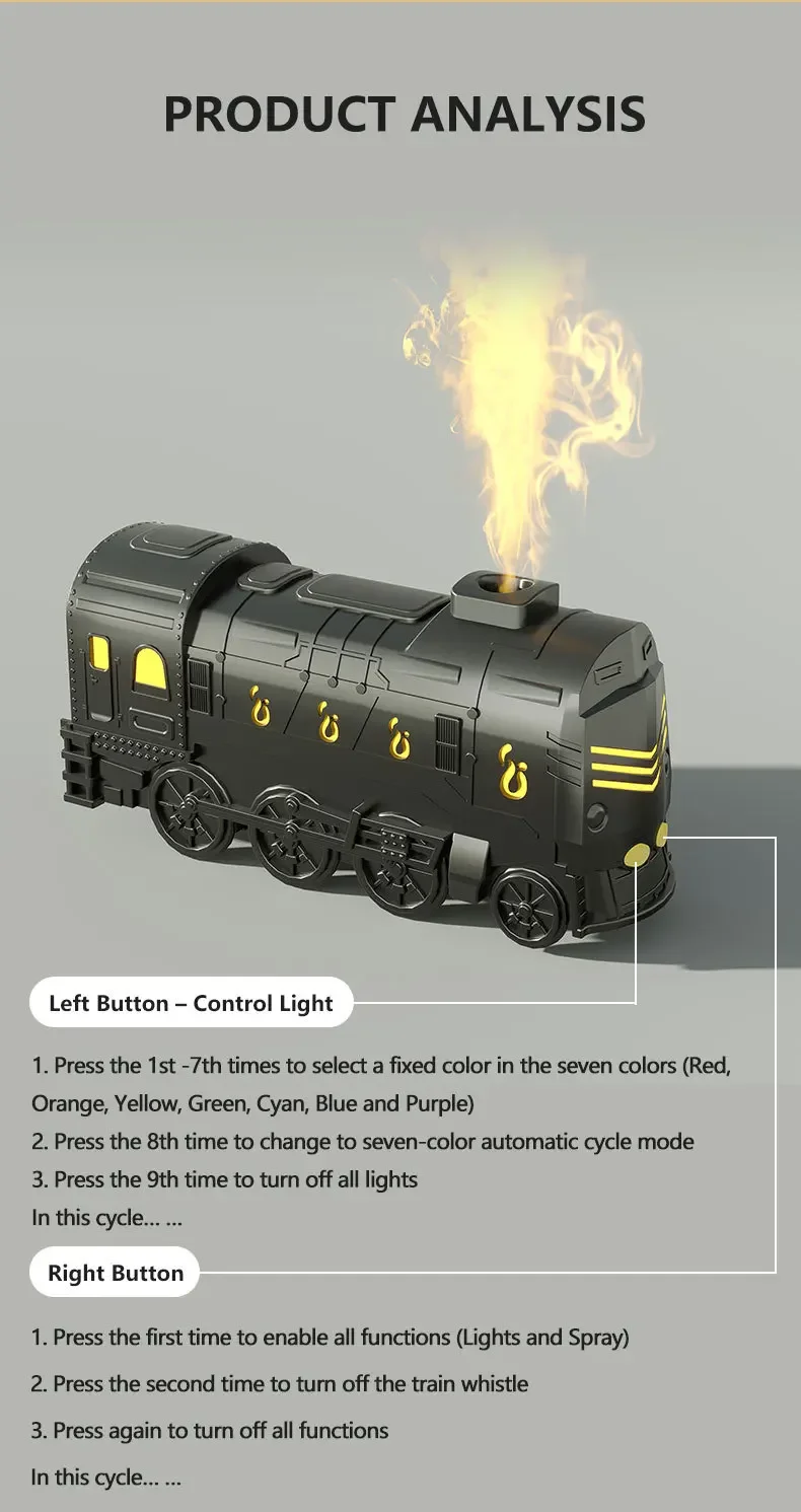 Small Train Aromatherapy Machine Retro Desktop Remote Control Home Bedroom Air Humidifier Creative Hydrator USB Plug-in 4