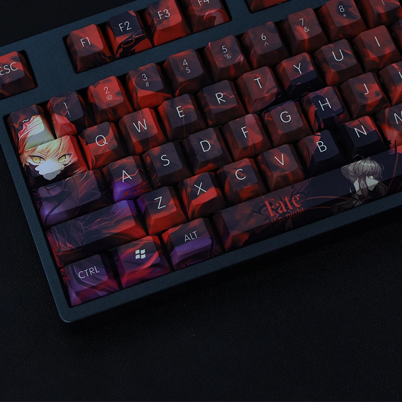 Chaves Conjunto Lados Pbt Tintura Subbed Keycaps Anime dos Desenhos Animados Gaming Key Caps Cherry Perfil Keycap para o Destino Estadia Noite Sabre 108 - Imagem 2