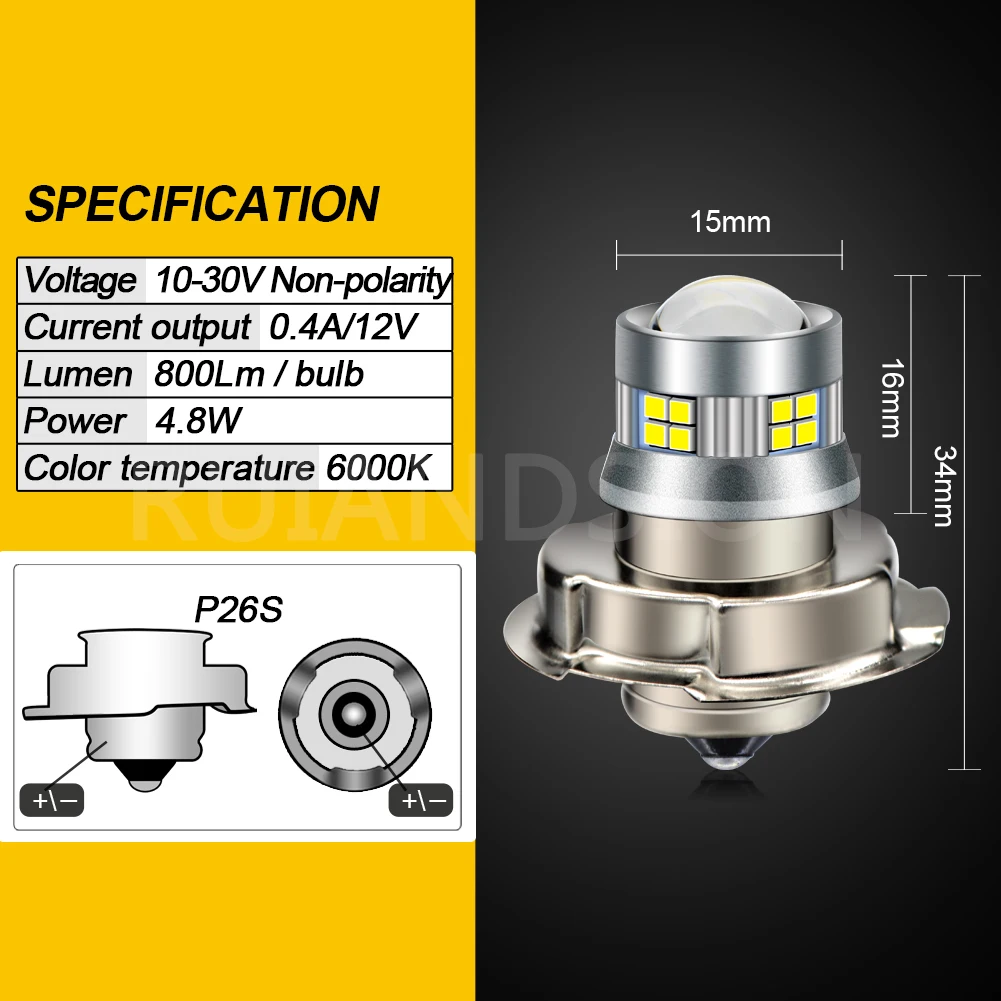 Motorcycle Headlight Motorcycle LED Lights LED Lights Motorcycle Driving Lights RUIANDSION P26S LED Lights For Motorcycle Electric Scooter ATV 12V 24V DC Bulbs 800LM Xenon White