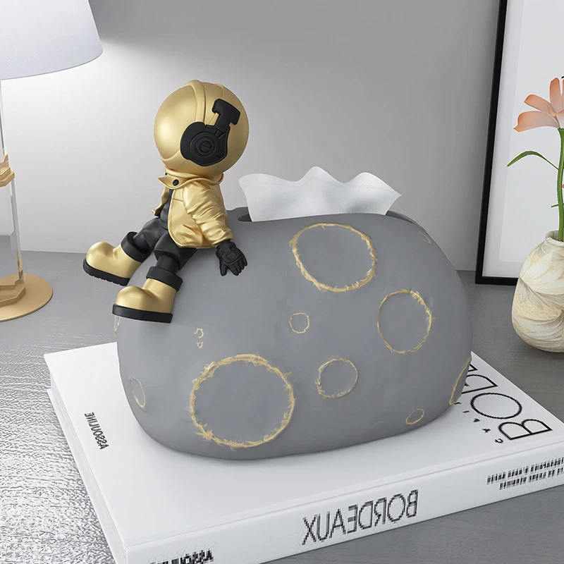 

GETCRAFTS Tissue Box Figurine Home Decor Astronaut Statue Desk Cartoon Spaceman Sculpture Living Room Napkin Storage Containers