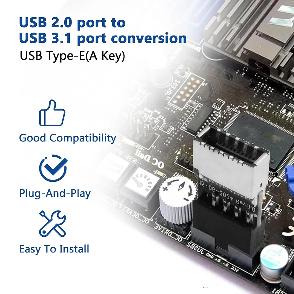 데스크탑 PC용 전면 패널 헤더 키-A 소켓 컨버터 마더보드 익스텐션 어댑터, USB 2.0 9 핀-USB 3.1 타입-E 20 핀