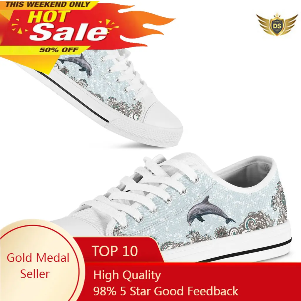 Vulcanized Shoes Sneakers Women Shoes Dolphin Floral Ladies Flat Shoes Mesh Women's Sports Comfortable White Shoes