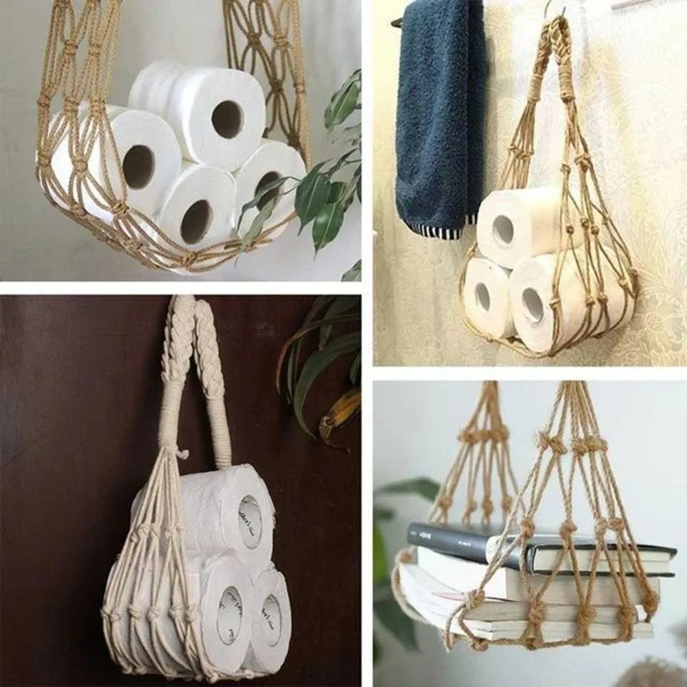 

Macrame Storage Racks Cotton Woven Magazine Organizer Netebook Newspapers Book Paper Towel Hanger Boho Wall Hanging Decorations
