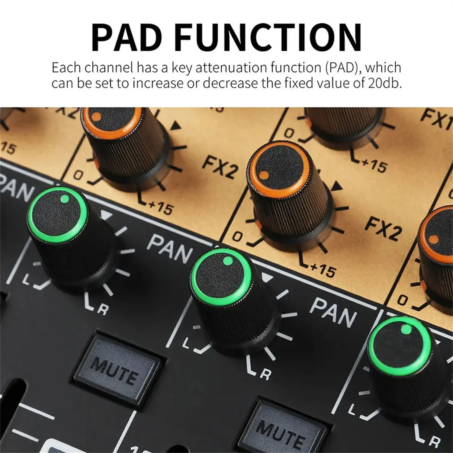 GAX-TFB24 Dual DSP Effectors and Dual 7 Bands EQ Adjustments Mixing Console 48V Power 2 Stereo 4 Group Outputs Aux Soundcard