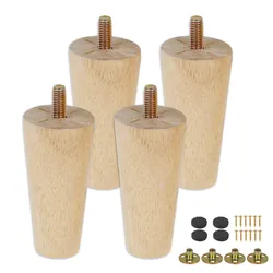 Solid Wood Furniture Leg Kit with Non - Slip Floor Protectors (Set of 4) - Available in Multiple Heights & Styles (H8cm 4PCS)