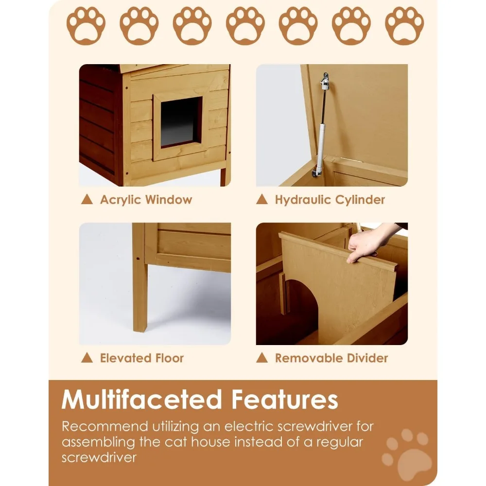 Outdoor-Cat-House Insulated-Feral-Cat-Shelter Weatherproof for Winter Foam & Wood for Multiple Cats Fold-up Stair