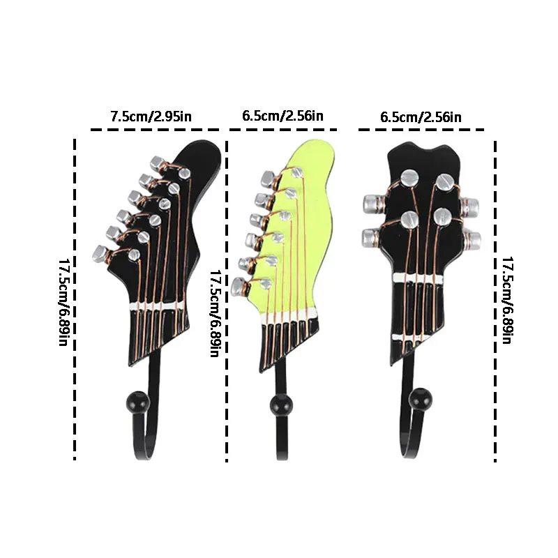 3PCS Nordic Guitar Decorative Hook Resin Craft Music Home Decor Wall Hook 6