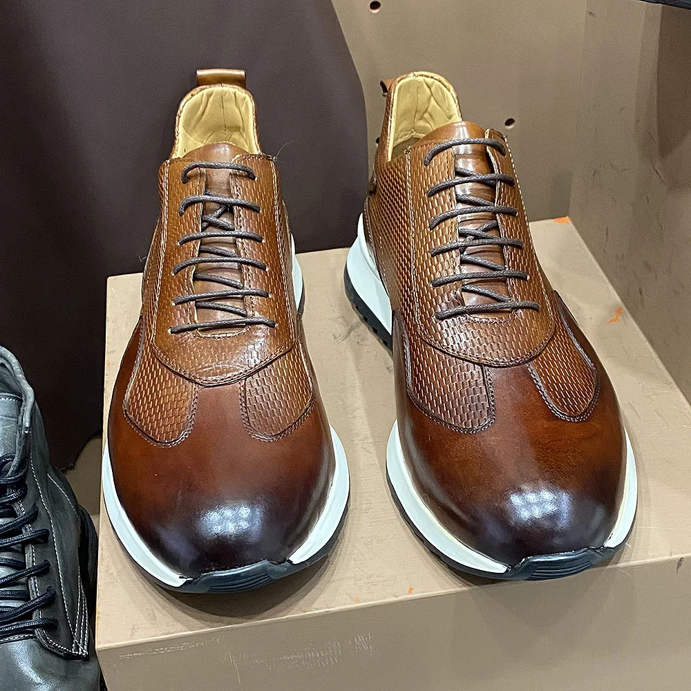 Mens Shoes Brand Mens Casual Sneakers Genuine Leather Lace-Up Comfortable Oxford Fashion Breathable Outdoor Walking Flat Shoes for Men