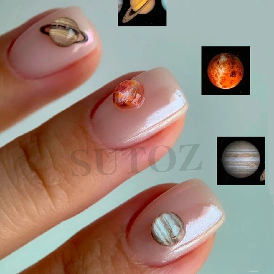 Nail Stickers Space Planet Nails Stickers Solar System Planets Earth Venus Mars Jupiter Saturn Universe Design 3D Manicure Decoration LEJI-5D