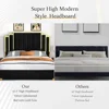 King Size Platform Bed Frame, 65" Velvet Upholstered Bed with Gold Trim Headboard/Wooden Slats/No Box Spring Needed/Black 3