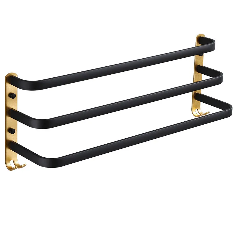 Towel Hanger Wall Mounted 30-50 CM Black Gold Towel Rack Bathroom Aluminum Black Bar Rail Matte Holder