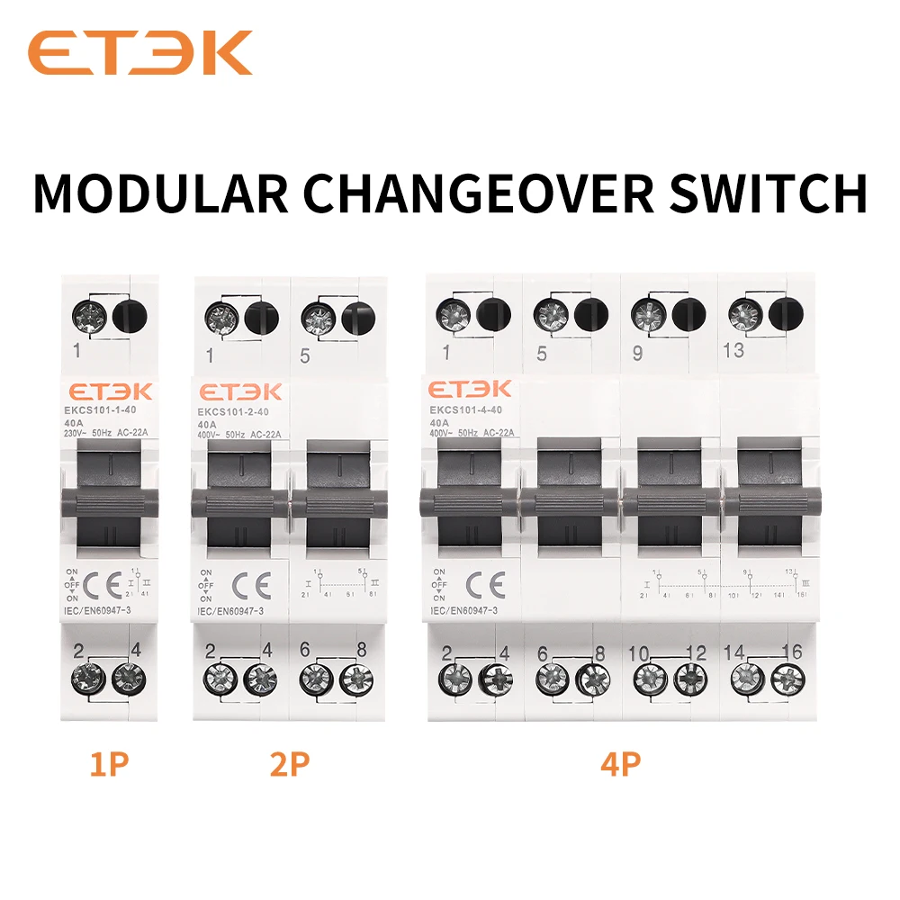 Manual transfer switch ETEK Din Rail MTS Dual Power 1P 2P 4P 40A 230V EKCS101