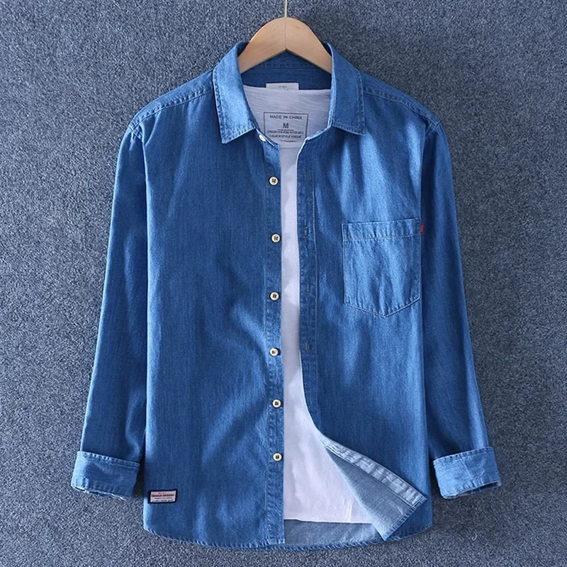 Loose Fit Men's Denim Shirt Spring Autumn Fashion Casual Washed Handsome Large Size Male Model Clothing,denim shirt