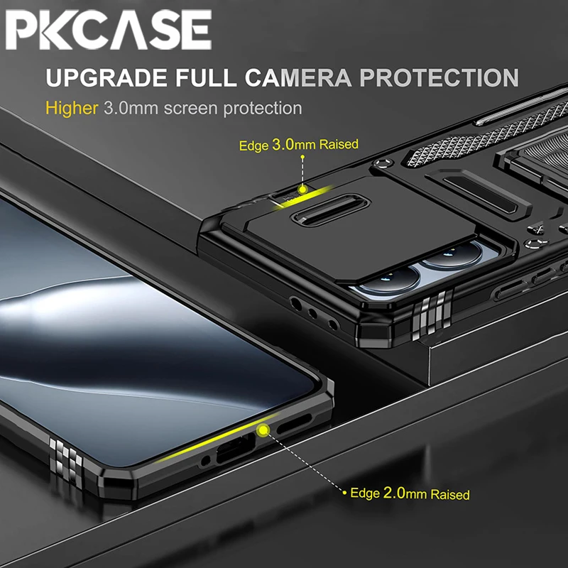 Enhanced Shockproof Case with Slide Push Window Cover and Built-in Bracket