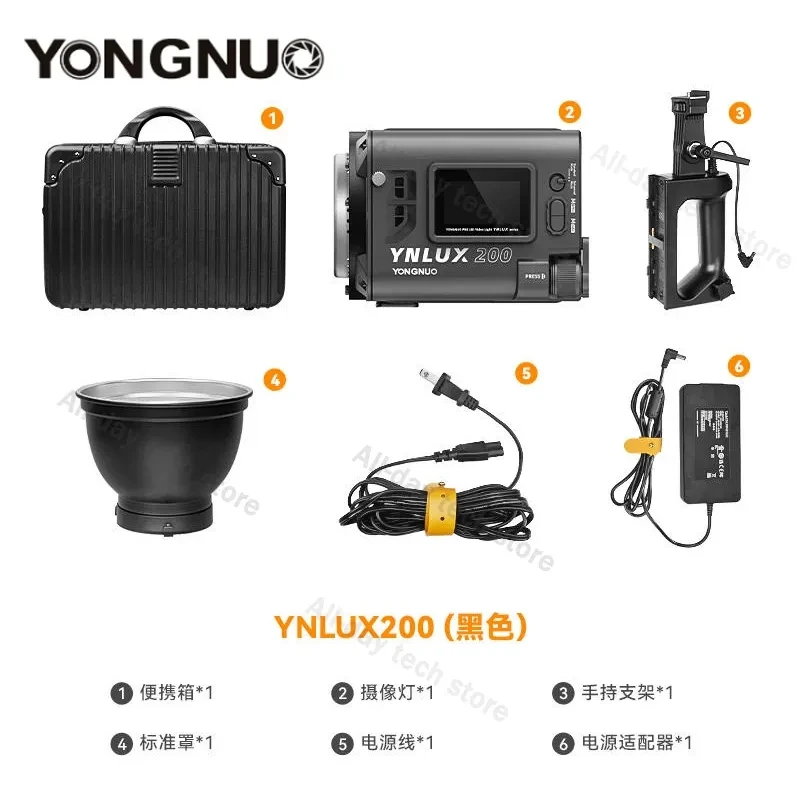 YONGNUO 핸들 전원 어댑터가 있는 휴대용 야외 LED 조명, YNLUX200 200W 2700K-6500K 보웬스 마운트