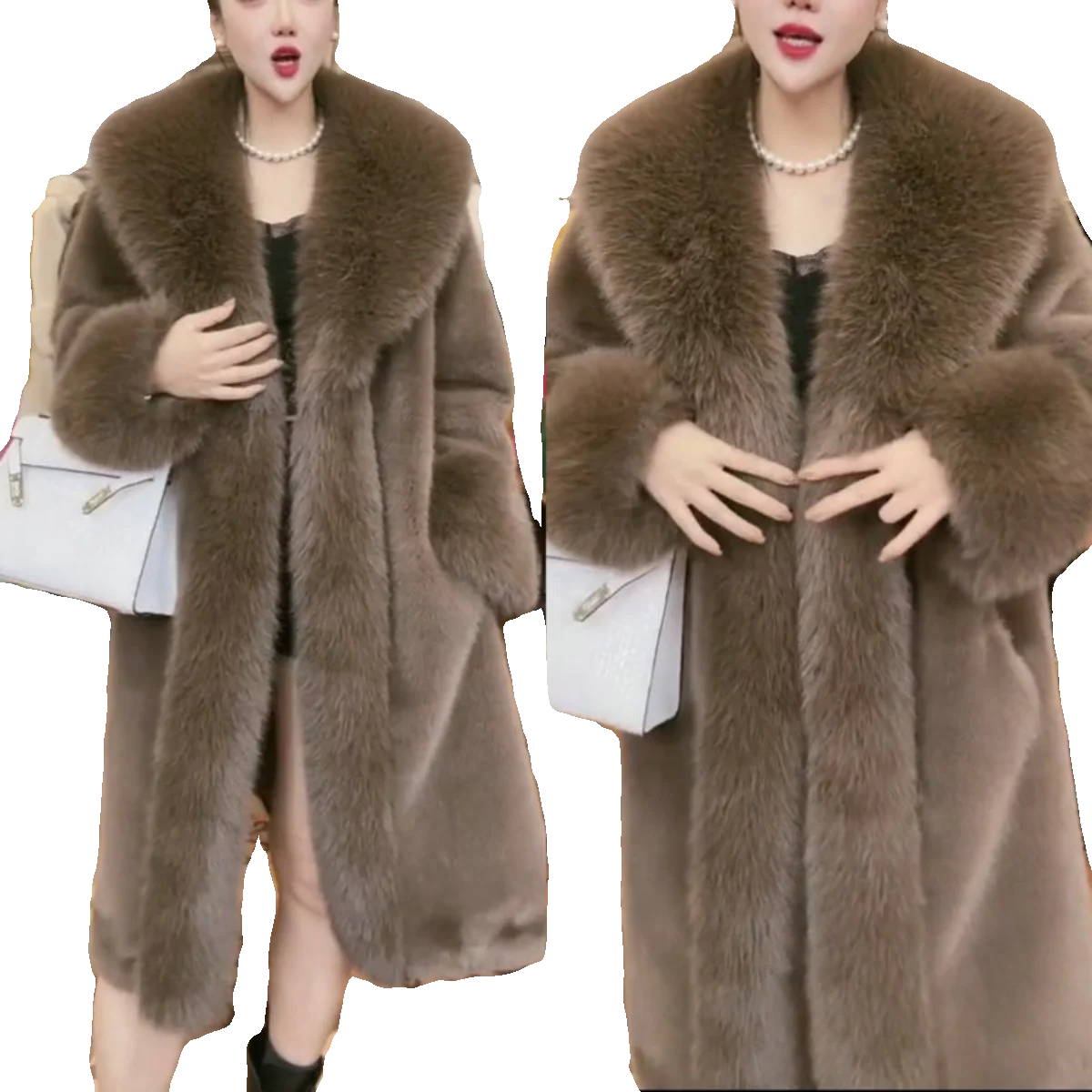 Popular Elegant Fur Integrated Faux Woolen All-Match Casual High-End Imitation Fox Furry Collar Coat Winter Coat Women's Clothes