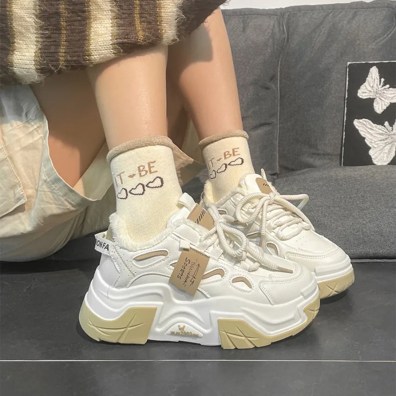 

SHANPA Korean Fashion Chunky Shoes for Women Elegant Pu Leather Sports Casual Sneakers Platform Comfortable Vulcanized New Shoes