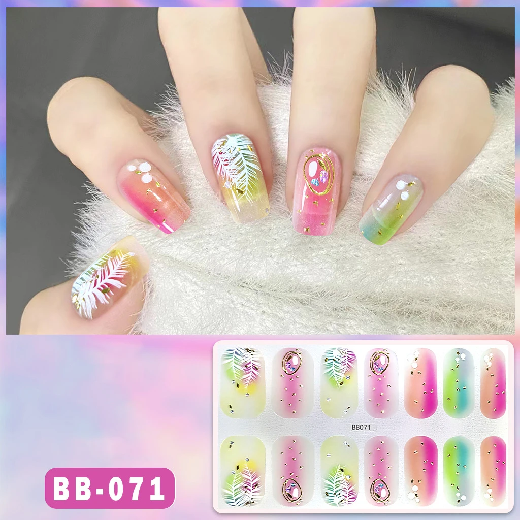 French Manicure Gel Nail Patch Slider Adhesive Waterproof Long Lasting Full Gel Nail Sticker 14Tips