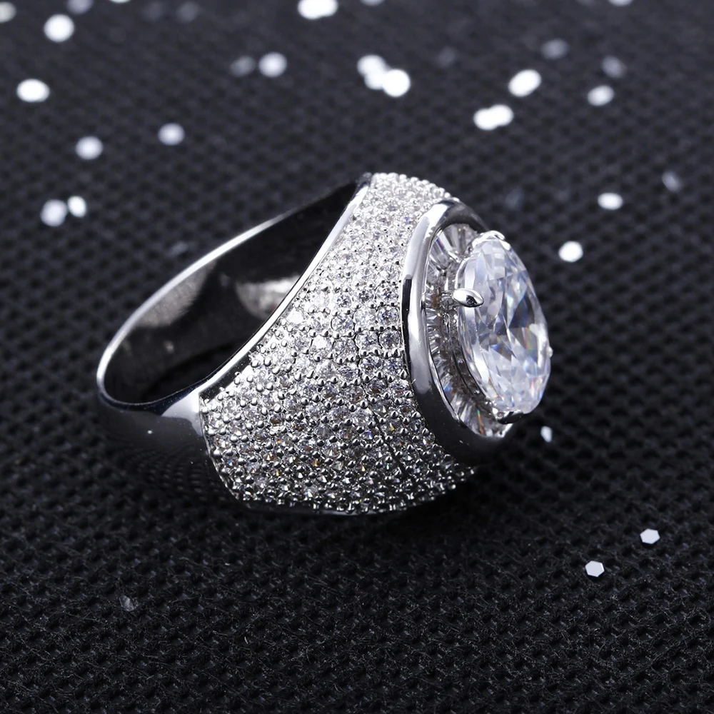 Luxury Big Ring Pave Full Shiny White Cubic Zircon White Trendy Beautiful Jewelry For Women