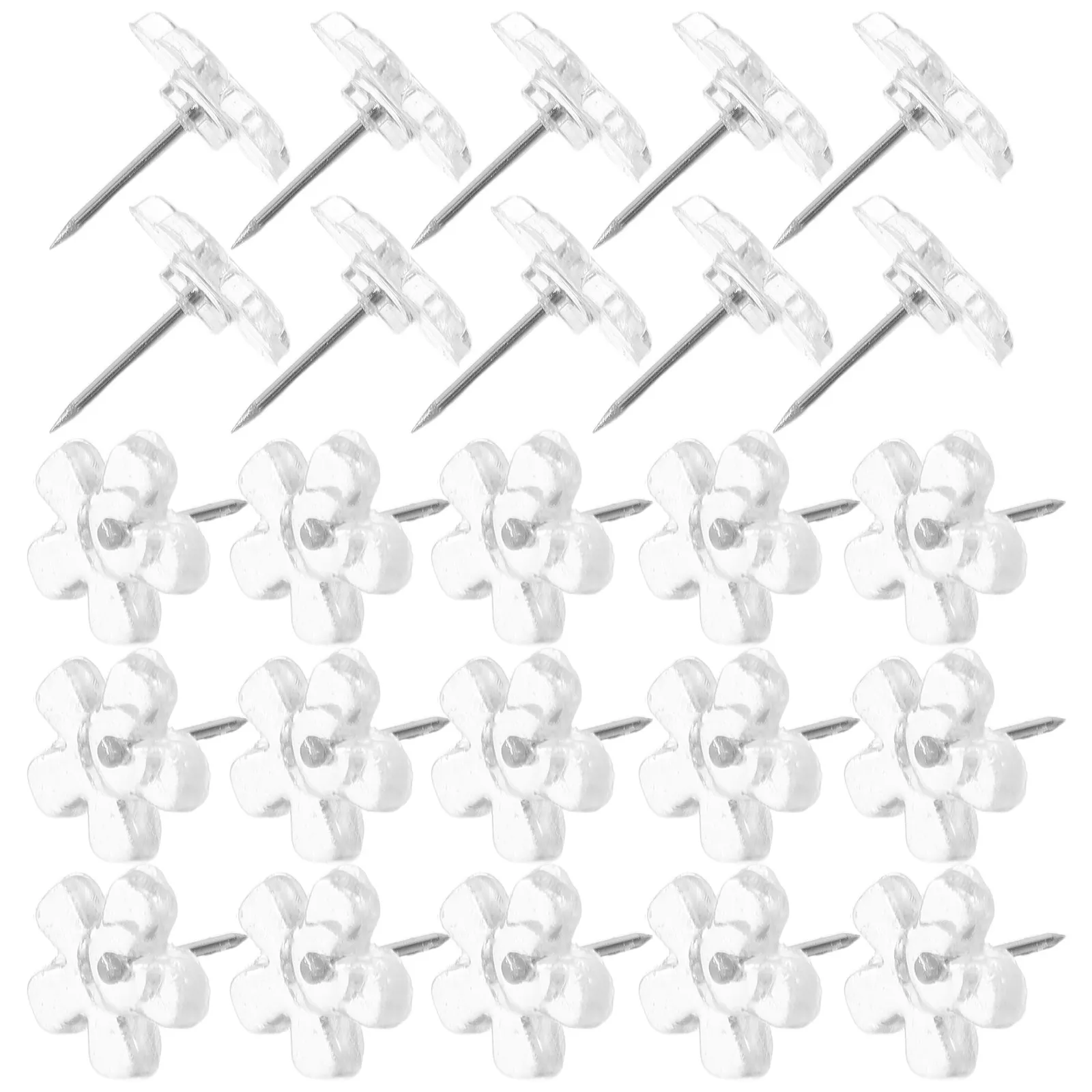 100Pcs 매화 꽃 모양의 푸시핀 메시지 보드용 투명 압정 지도 핀 플랫 탑 압정 게시판 액세서리 귀여운