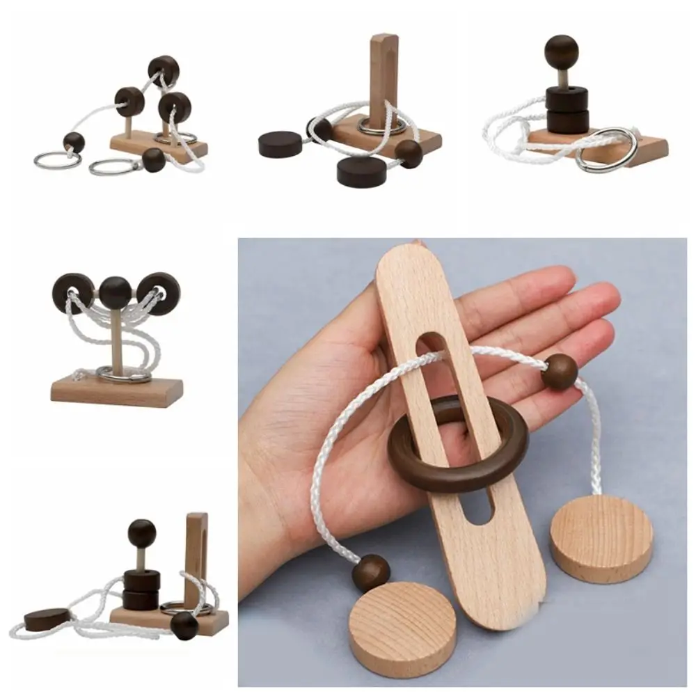 Classic 3D Threading Rope Loop Puzzle Wooden Montessori Labyrinth Unlock Kongming Lock Decompression
