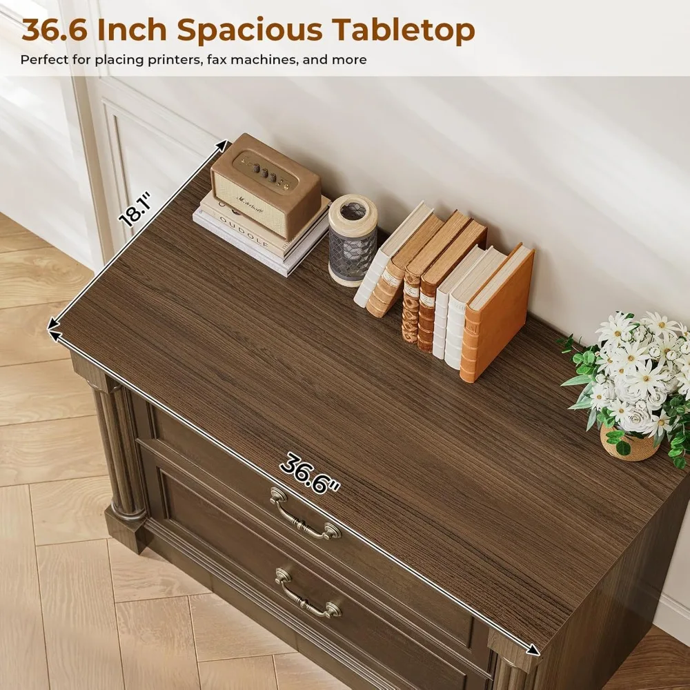 2 drawer file cabinet, farmhouse filing cabinet for letter/legal size, wooden extended desktop, wood lateral file cabinets with