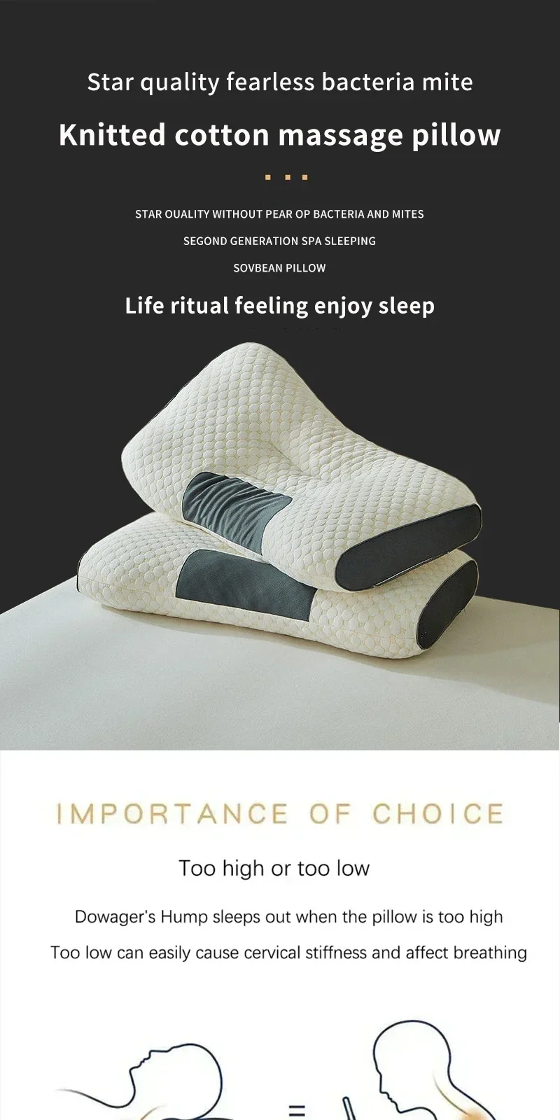 Description Picture 3 of itemNew Neck Pillow Help Sleep And Protect The Neck Cervical Orthopedic Household Soybean Fiber Massage SPA Pillow For Sleeping