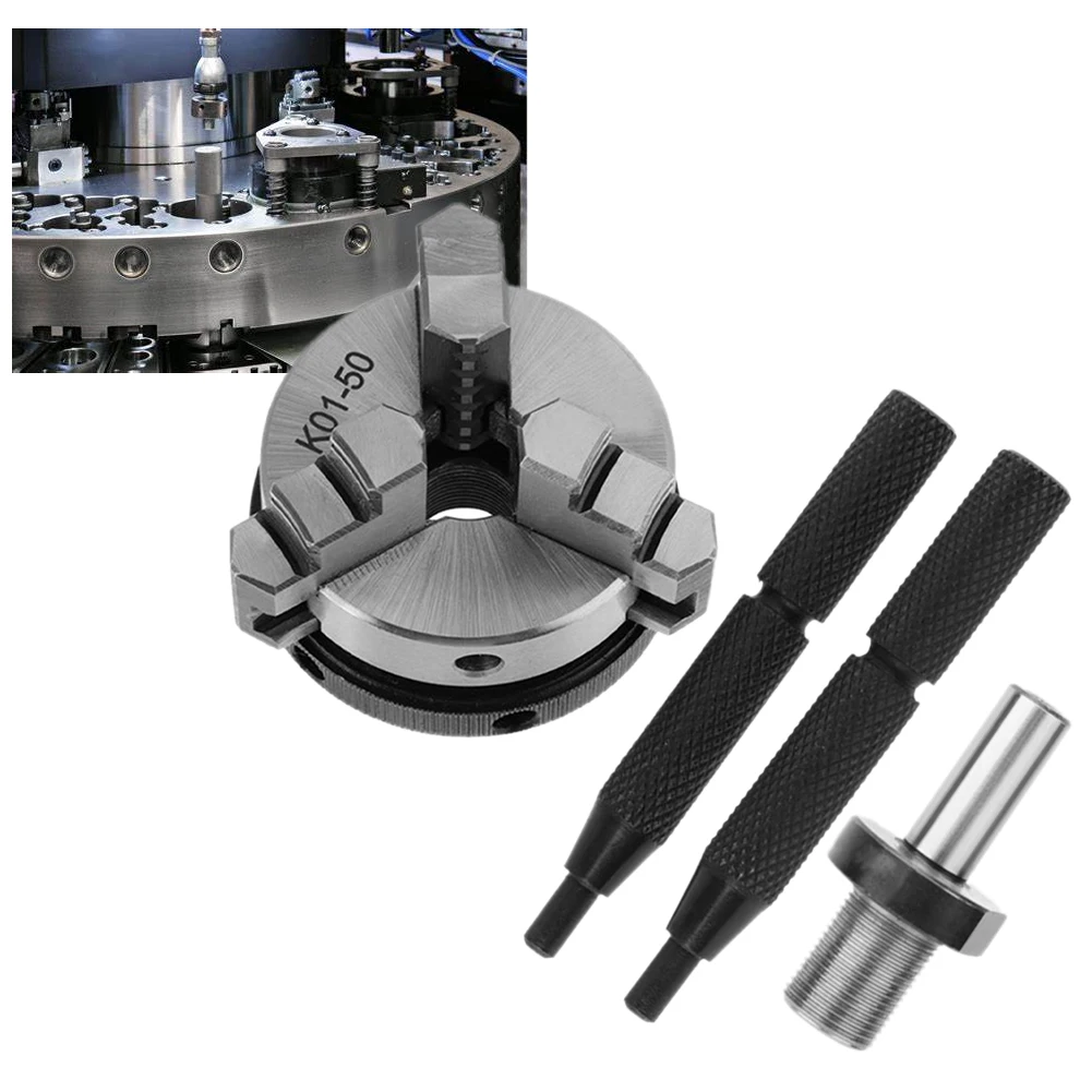 

K01 50 Manual Chuck Set Rotary Lathe Woodworking Self Centering Accessory Mini With Handle Tools Easy Use 3 Jaw Household Scroll