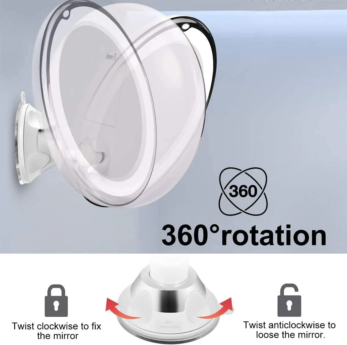 360 회전 LED 조명 화장품 거울, 10X 터치 스크린, USB 충전식 휴대용 드레서 화장품 거울