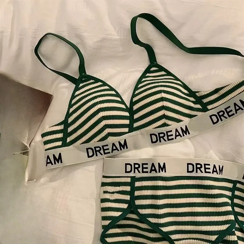 

New Creative Fashion Striped Girls Sexy Back Bra Bra Women's Small Breasts Show Big Lift Comfortable Side Push-up Bra