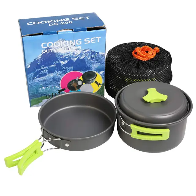 Camping Cookware Frying Pan 2 Person Picnic Set DS200 Easy Carrying Pot Pan Set 2