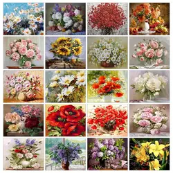 GATYZTORY Acrylic Painting By Numbers Canvas Flowers Diy Frame Paint By Numbers Handpainted Diy Pictures Gift Home Wall Decor
