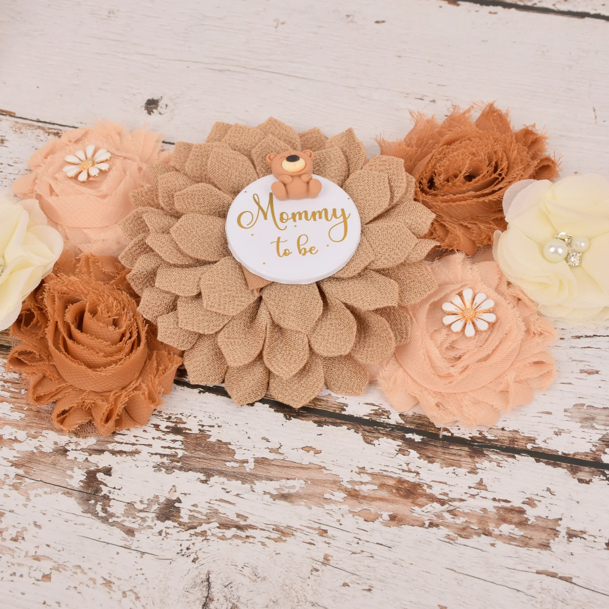 Teddy Bear Maternity Sash Belt Women Brown Bear Flower Sash Pregnancy Belly Belt Photo Props Gift Baby Shower Party maternity support band