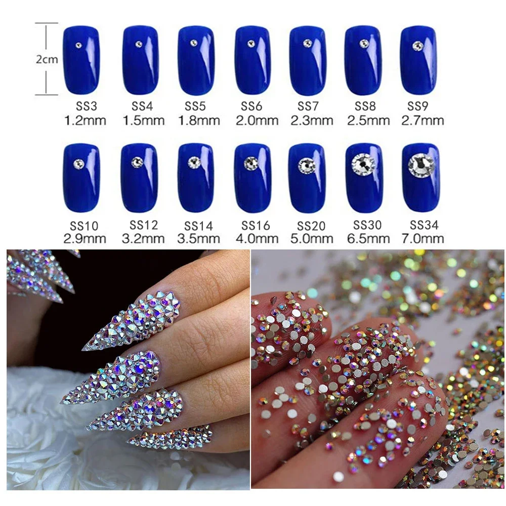 SS16 SS20 SS30 Glitter Crystal Clear Rhinestones Nail Art 3D Decoration  Silver Flatback Rhinestones Gems