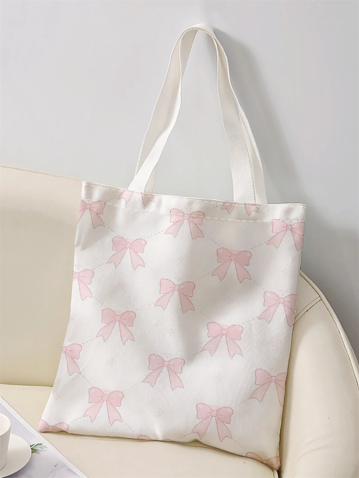 Bow pattern printed casual handbag, reusable fashionable backpack, multifunctional handbag, canvas shopping bag